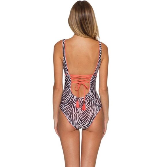 BECCA by Rebecca One-piece Woman's S Virtue Neon ZEBRA Animal Kingdom Swimwear - Picture 4 of 14